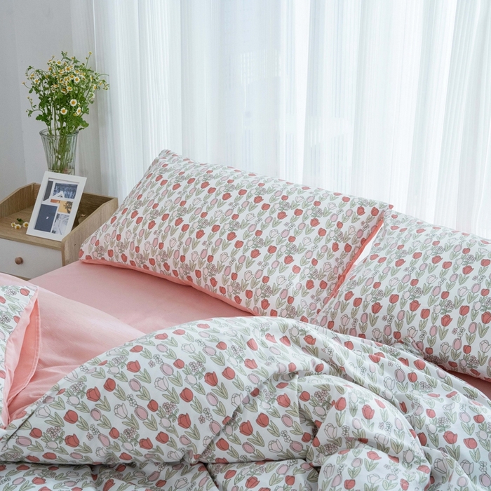 91家纺网 家纺一手货源 找家纺 畅畅家纺2023新款a类双层纱水洗棉麻四件套（可卖单品） 郁金香