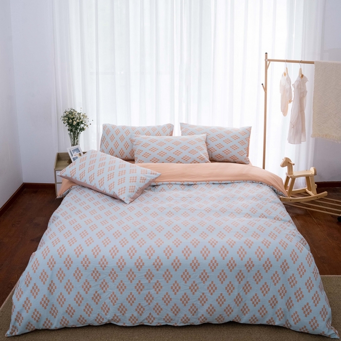 91家纺网 家纺一手货源 找家纺 畅畅家纺2023新款a类双层纱水洗棉麻四件套（可卖单品） 长方格