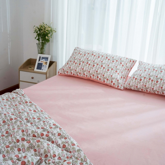 91家纺网 家纺一手货源 找家纺 畅畅家纺2023新款a类双层纱水洗棉麻四件套（可卖单品） 郁金香