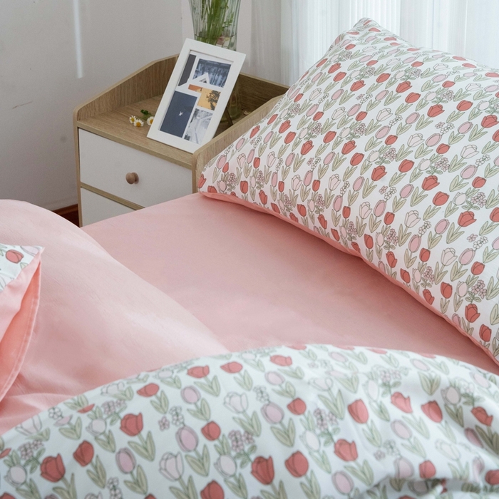 91家纺网 家纺一手货源 找家纺 畅畅家纺2023新款a类双层纱水洗棉麻四件套（可卖单品） 郁金香