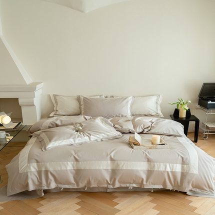 华超针织 2023新款100支贡缎贴边四件套 燕麦色