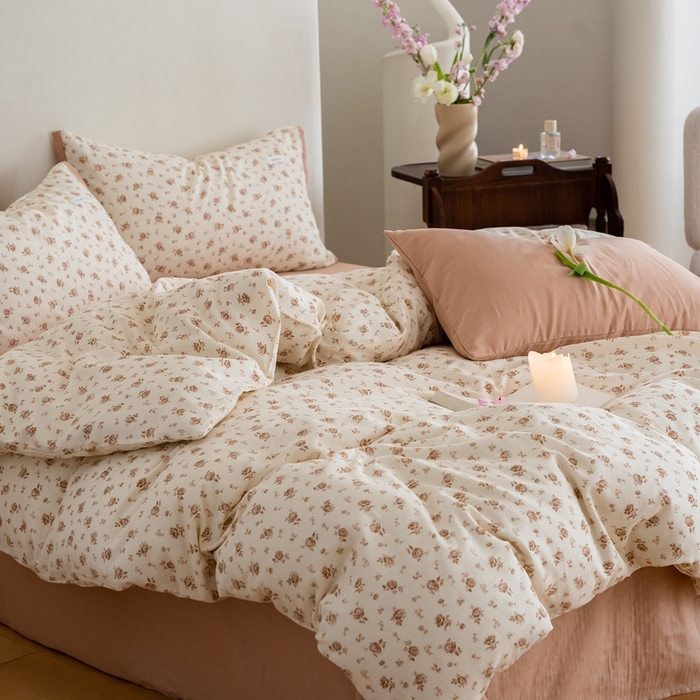 91家纺网 家纺一手货源 找家纺 2023时光里 春夏A类双层纱 四件套 杏花