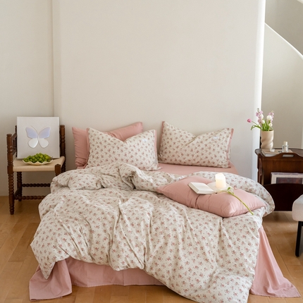 91家纺网 家纺一手货源 找家纺 2023时光里 春夏A类双层纱 四件套 暖暖