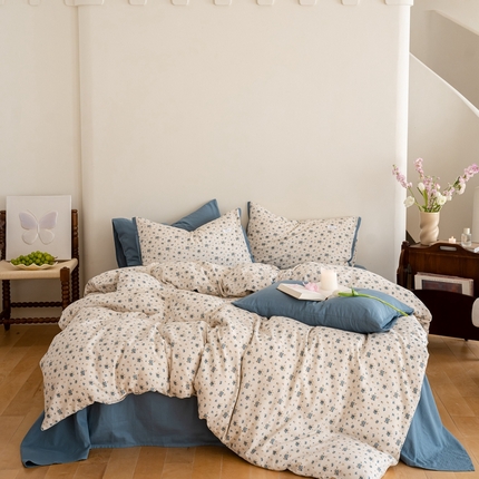 91家纺网 家纺一手货源 找家纺 2023时光里 春夏A类双层纱 四件套 蓝馨