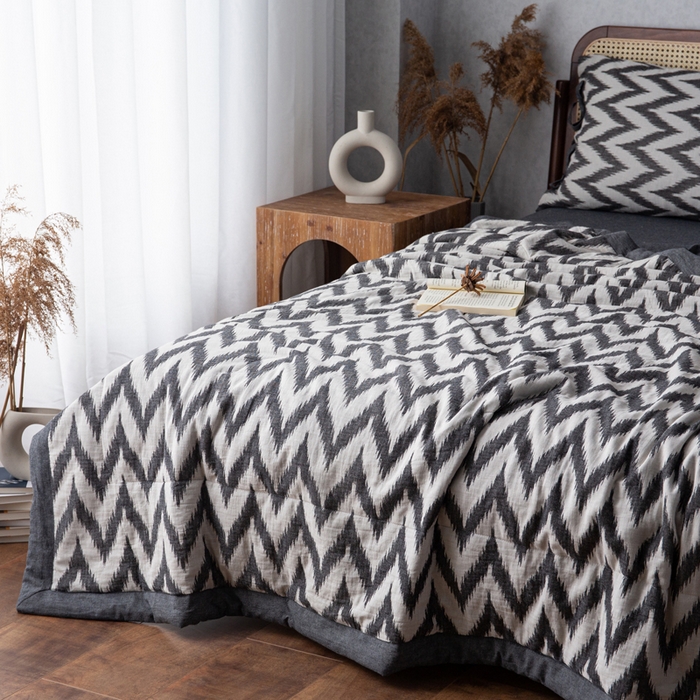 91家纺网 家纺一手货源 找家纺 安莱生活 2023新款双层纱复古大提花系列海澜夏被及夏被四件套 海澜黑