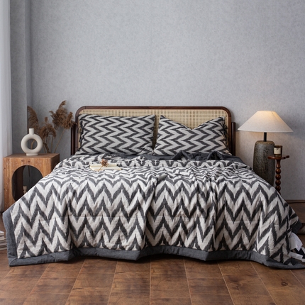 安莱生活 2023新款双层纱复古大提花系列海澜夏被及夏被四件套 海澜黑