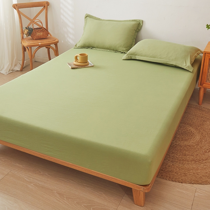 91家纺网 家纺一手货源 找家纺 新款水洗棉麻防尘抗菌单层床笠全包床罩 牛油果绿