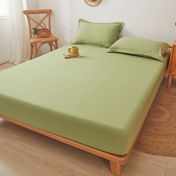 91家纺网 家纺一手货源 找家纺 新款水洗棉麻防尘抗菌单层床笠全包床罩 牛油果绿