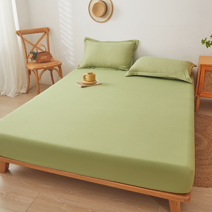 91家纺网 家纺一手货源 找家纺 新款水洗棉麻防尘抗菌单层床笠全包床罩 牛油果绿