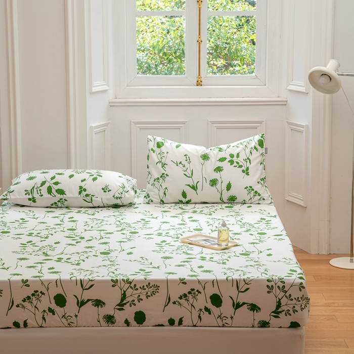 91家纺网 家纺一手货源 找家纺 2023时光里 春夏全棉印花系列 床笠 绿意