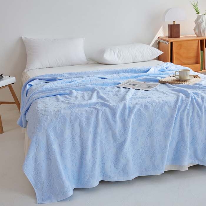 91家纺网 家纺一手货源 找家纺 乐家毛巾被 2023新款欧雅老式毛巾被 欧雅浅蓝