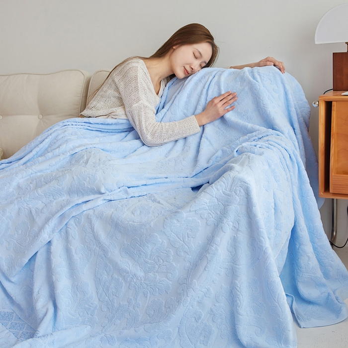 91家纺网 家纺一手货源 找家纺 乐家毛巾被 2023新款欧雅老式毛巾被 欧雅浅蓝