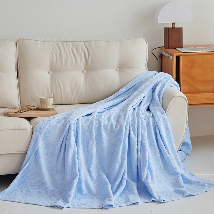 91家纺网 家纺一手货源 找家纺 乐家毛巾被 2023新款欧雅老式毛巾被 欧雅浅蓝