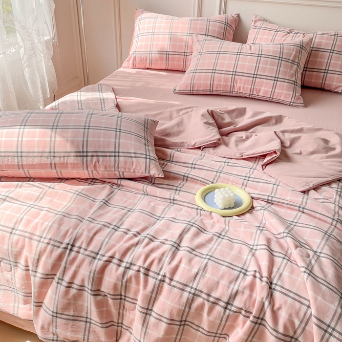 91家纺网 家纺一手货源 找家纺 久典 2023新款多功能被套（夏被）四件套 暖阳粉