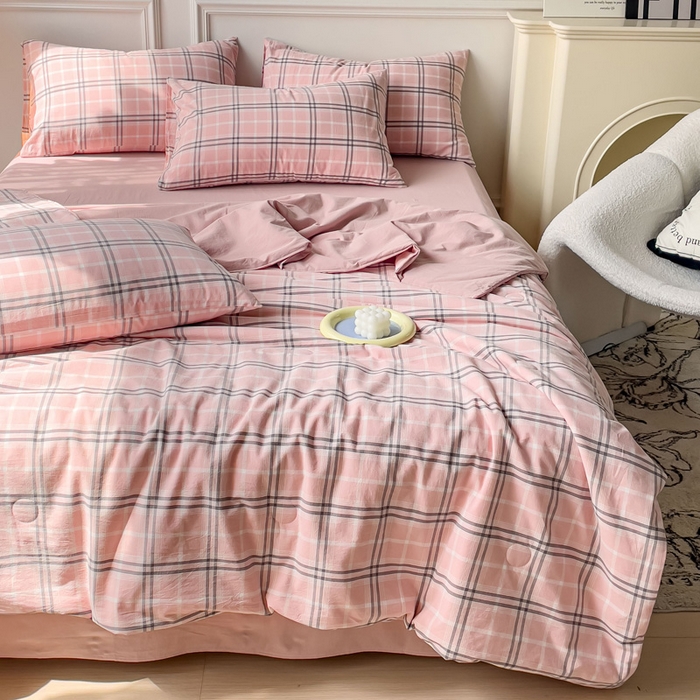 91家纺网 家纺一手货源 找家纺 久典 2023新款多功能被套（夏被）四件套 暖阳粉