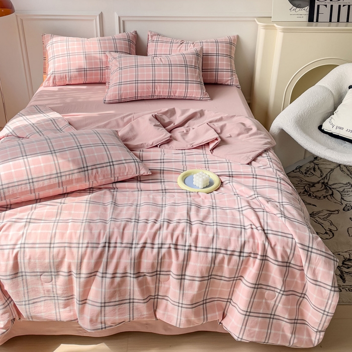 91家纺网 家纺一手货源 找家纺 久典 2023新款多功能被套（夏被）四件套 暖阳粉