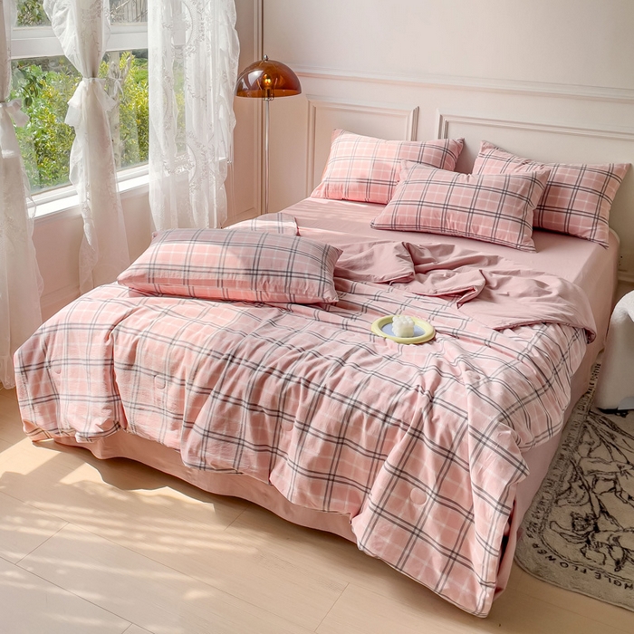 91家纺网 家纺一手货源 找家纺 久典 2023新款多功能被套（夏被）四件套 暖阳粉