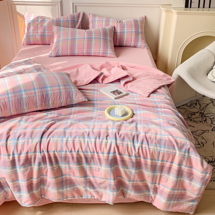 91家纺网 家纺一手货源 找家纺 久典 2023新款多功能被套（夏被）四件套 昭华粉