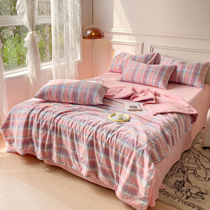 91家纺网 家纺一手货源 找家纺 久典 2023新款多功能被套（夏被）四件套 昭华粉