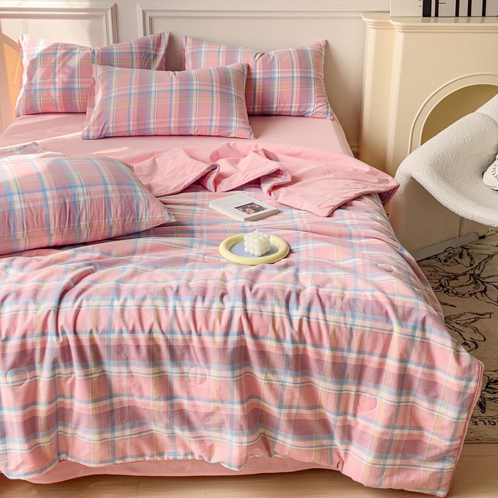 91家纺网 家纺一手货源 找家纺 久典 2023新款多功能被套（夏被）四件套 昭华粉