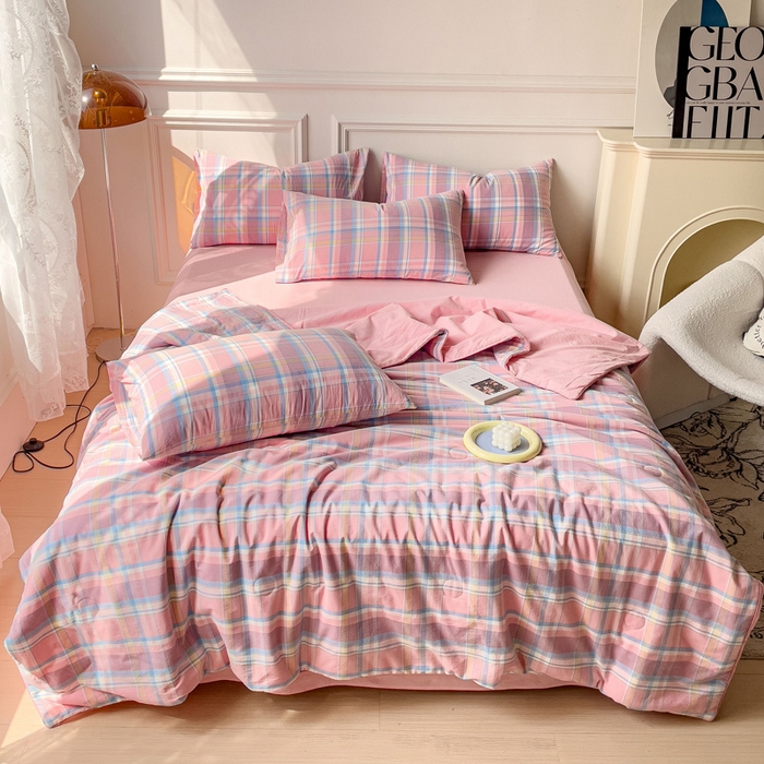 91家纺网 家纺一手货源 找家纺 久典 2023新款多功能被套（夏被）四件套 昭华粉