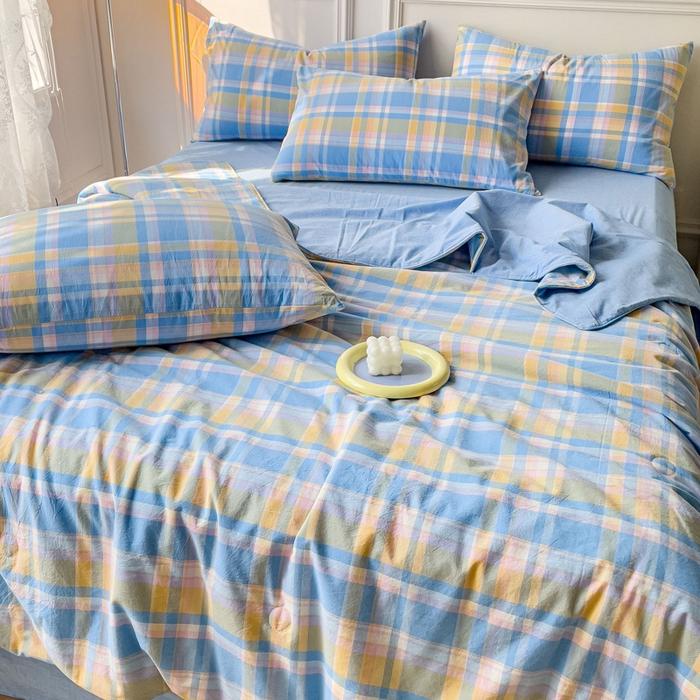 91家纺网 家纺一手货源 找家纺 久典 2023新款多功能被套（夏被）四件套 昭华蓝