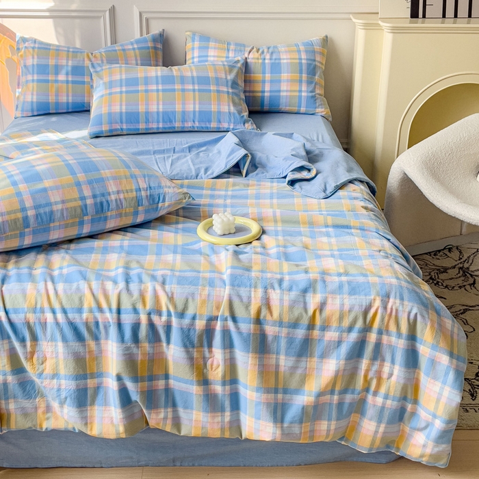 91家纺网 家纺一手货源 找家纺 久典 2023新款多功能被套（夏被）四件套 昭华蓝