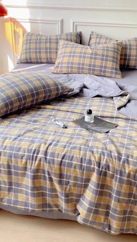 91家纺网 家纺一手货源 找家纺 久典 2023新款多功能被套（夏被）四件套 暖阳灰