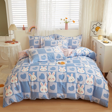 钰伶 2025新款全棉13372印花纯棉床单床笠款四件套 兔宝宝