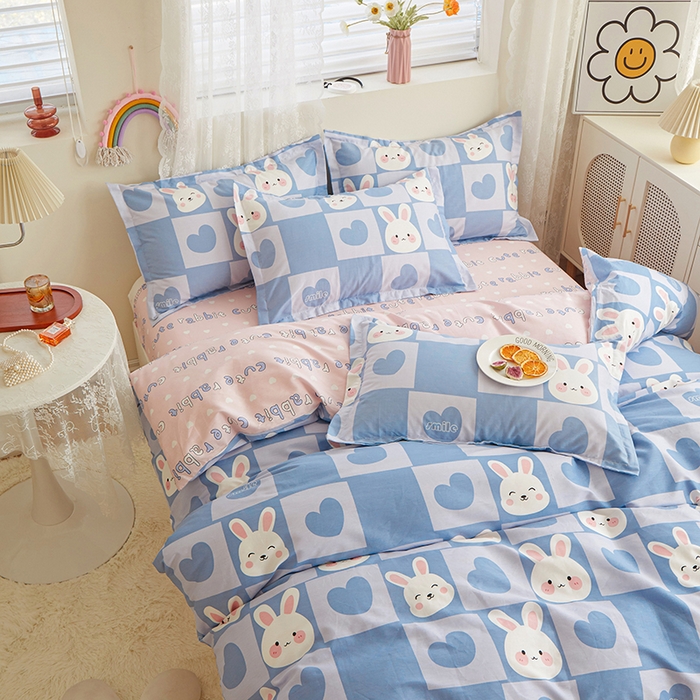 91家纺网 家纺一手货源 找家纺 钰伶 2025新款全棉13372印花纯棉床单床笠款四件套 兔宝宝