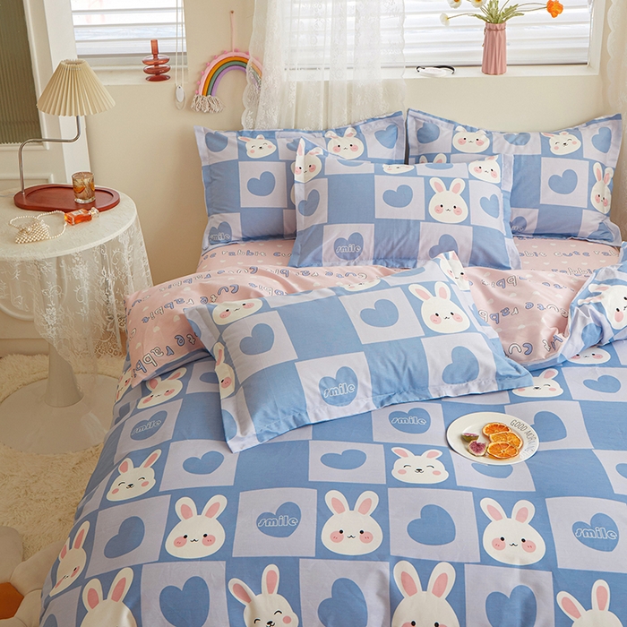 91家纺网 家纺一手货源 找家纺 钰伶 2025新款全棉13372印花纯棉床单床笠款四件套 兔宝宝