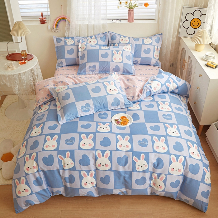 91家纺网 家纺一手货源 找家纺 钰伶 2025新款全棉13372印花纯棉床单床笠款四件套 兔宝宝