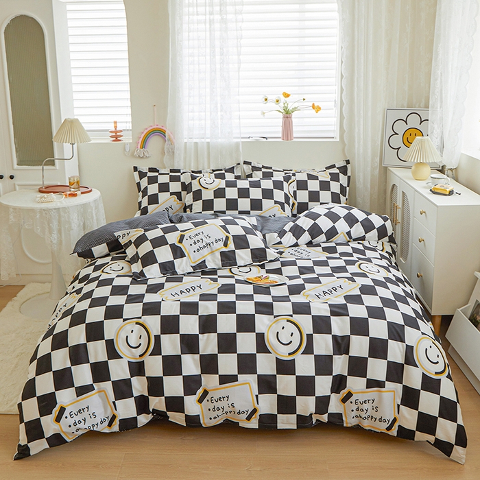 91家纺网 家纺一手货源 找家纺 钰伶 2025新款全棉13372印花纯棉床单床笠款四件套 笑脸