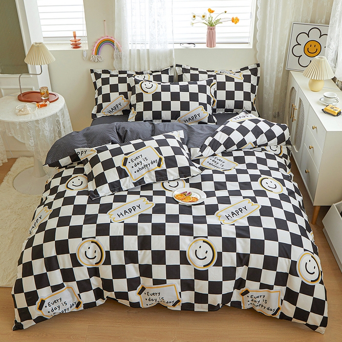 91家纺网 家纺一手货源 找家纺 钰伶 2025新款全棉13372印花纯棉床单床笠款四件套 笑脸