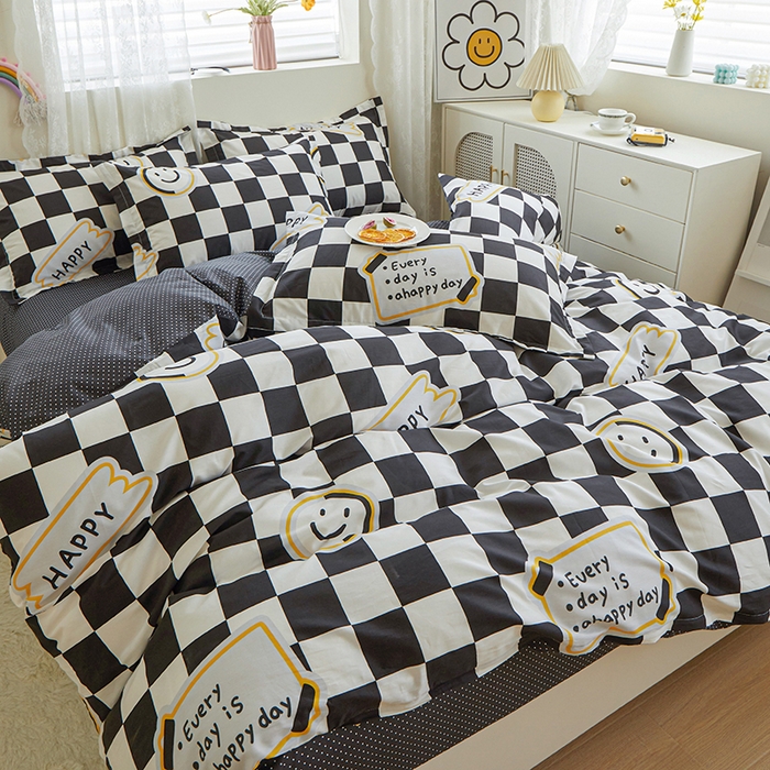 91家纺网 家纺一手货源 找家纺 钰伶 2025新款全棉13372印花纯棉床单床笠款四件套 笑脸