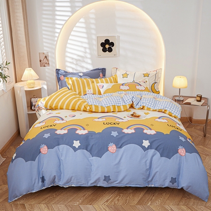 钰伶 2025新款全棉13372印花纯棉床单床笠款四件套 幸运彩虹