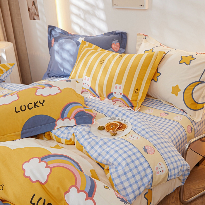 91家纺网 家纺一手货源 找家纺 钰伶 2025新款全棉13372印花纯棉床单床笠款四件套 幸运彩虹