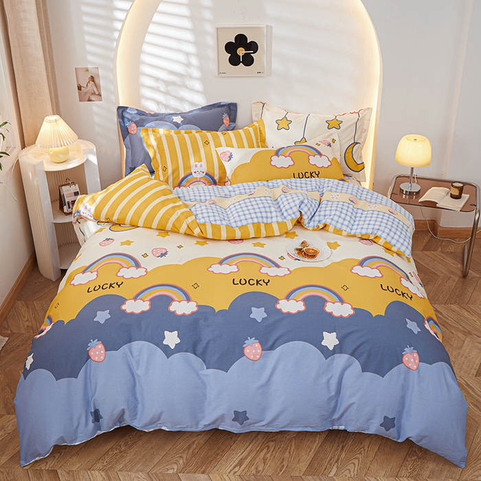 91家纺网 家纺一手货源 找家纺 钰伶 2025新款全棉13372印花纯棉床单床笠款四件套 幸运彩虹