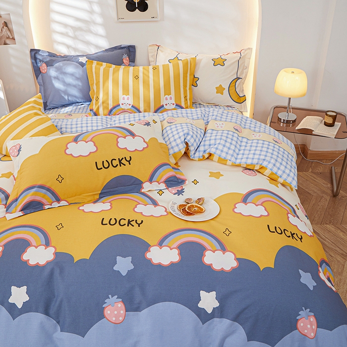 91家纺网 家纺一手货源 找家纺 钰伶 2025新款全棉13372印花纯棉床单床笠款四件套 幸运彩虹