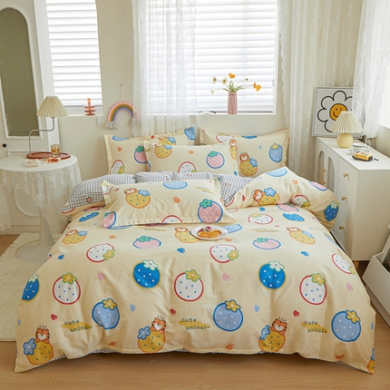 91家纺网 家纺一手货源 找家纺 钰伶 2025新款全棉13372印花纯棉床单床笠款四件套 幸运草莓