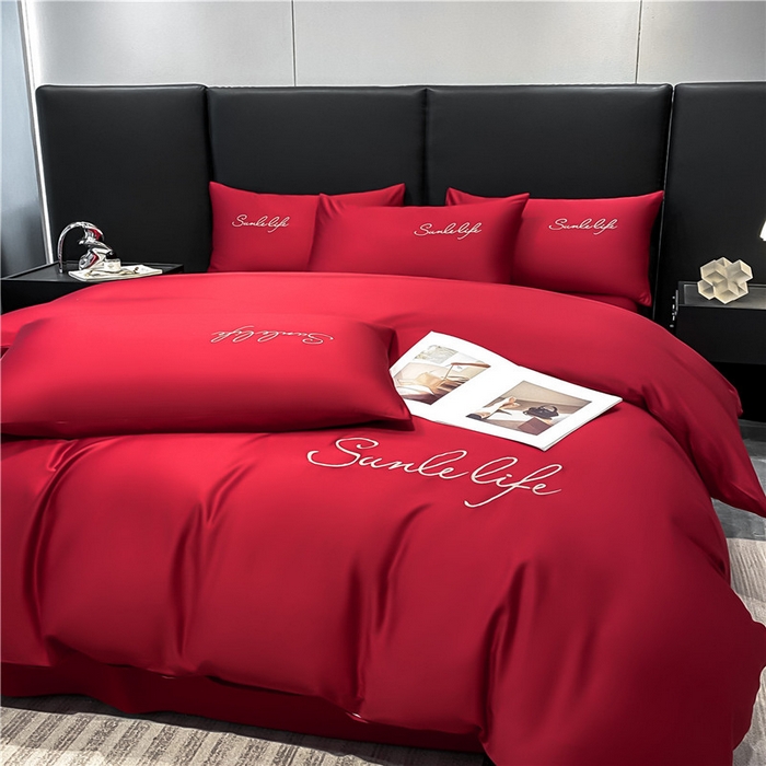 91家纺网 家纺一手货源 找家纺 古吉梦 2023新款S洛卡棉双拼四件套 S标-中国红