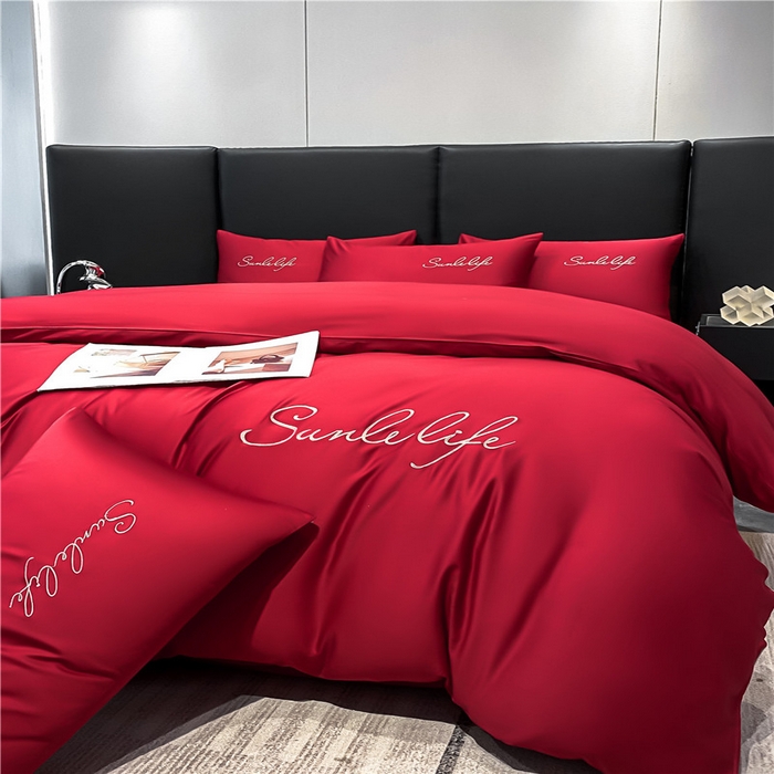 91家纺网 家纺一手货源 找家纺 古吉梦 2023新款S洛卡棉双拼四件套 S标-中国红