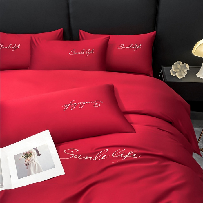 91家纺网 家纺一手货源 找家纺 古吉梦 2023新款S洛卡棉双拼四件套 S标-中国红