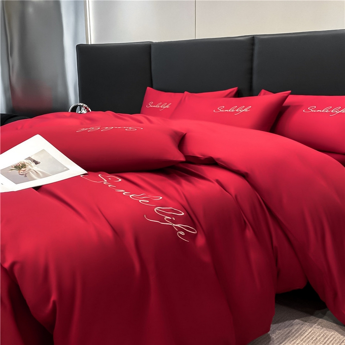 91家纺网 家纺一手货源 找家纺 古吉梦 2023新款S洛卡棉双拼四件套 S标-中国红