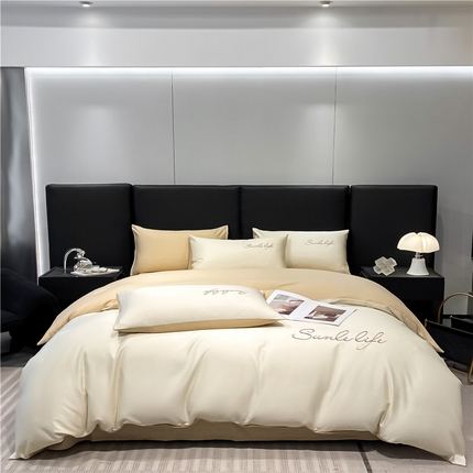 古吉梦 2023新款S洛卡棉双拼四件套 S标-奶白+浅香槟