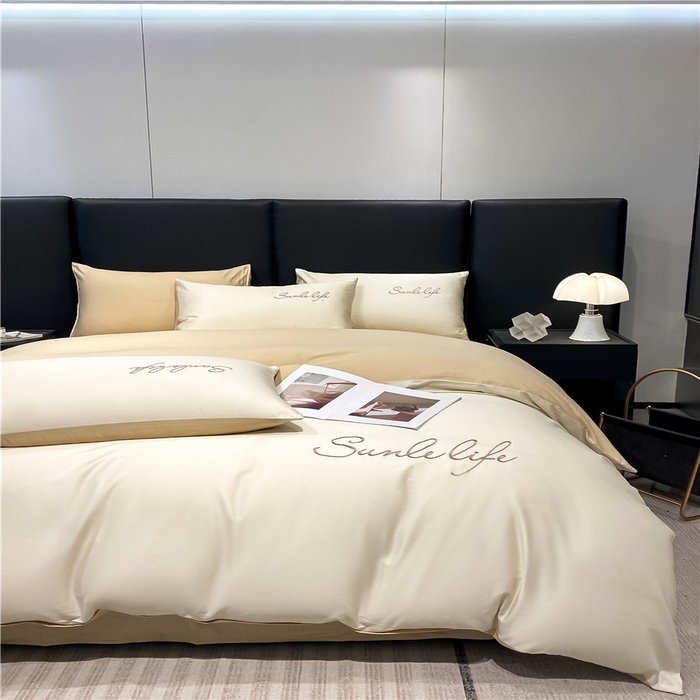 91家纺网 家纺一手货源 找家纺 古吉梦 2023新款S洛卡棉双拼四件套 S标-奶白+浅香槟