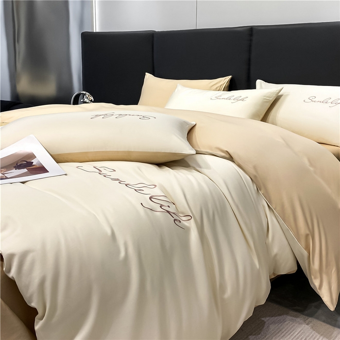 91家纺网 家纺一手货源 找家纺 古吉梦 2023新款S洛卡棉双拼四件套 S标-奶白+浅香槟