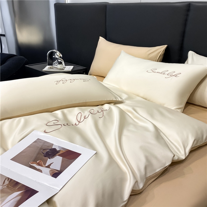 91家纺网 家纺一手货源 找家纺 古吉梦 2023新款S洛卡棉双拼四件套 S标-奶白+浅香槟