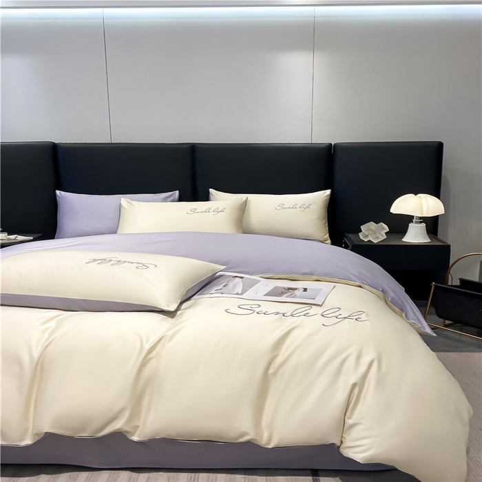 91家纺网 家纺一手货源 找家纺 古吉梦 2023新款S洛卡棉双拼四件套 S标-奶白+浅香槟