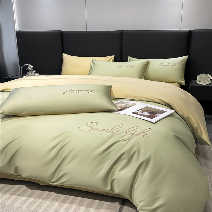 91家纺网 家纺一手货源 找家纺 古吉梦 2023新款S洛卡棉双拼四件套 S标-木果色+浅香槟